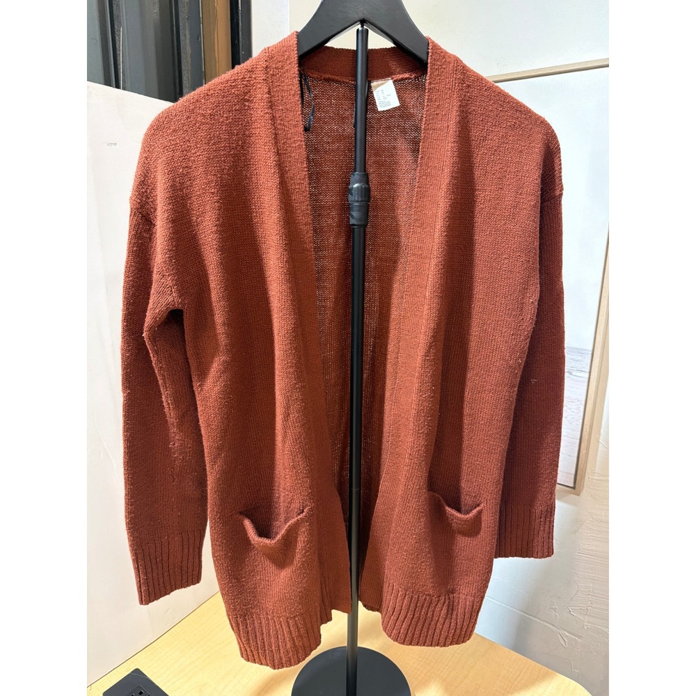 HM Rust‎ Orange Open Front Knit Cardigan Sweater with Pockets Womens Size XS